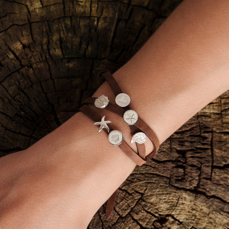 Schmuck Dur schmuck | Lederarmband, Grau-Blau Mit Lavasandelement