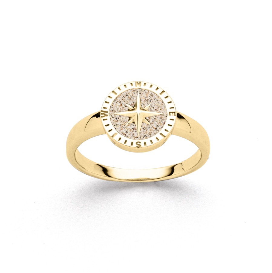 Schmuck Dur schmuck | Ring "Kompassrose 2.0" Strandsand Vergoldet