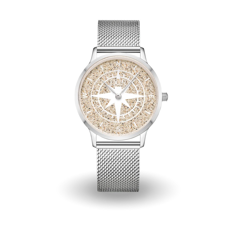 Schmuck Dur schmuck | Dur Uhr 40Er "Kompass" Strandsand, Mesh Band Edelstahl