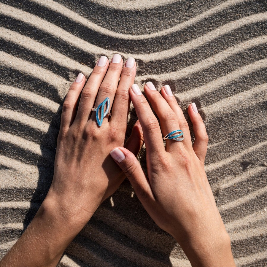 Schmuck Dur schmuck | Ring "Ocean Stream" Strandsand/Blauer Steinsand